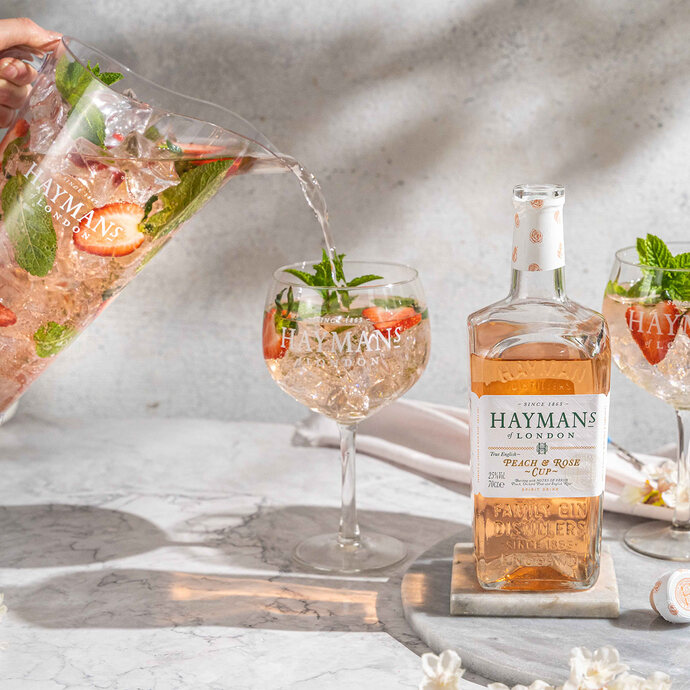 Hayman's Peach & Rose Sommer Spritz mit Erdbeeren